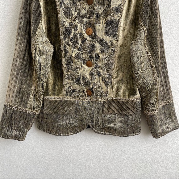 FLASHBACK COUTURE Vintage 90s Khaki Olive Velvet Carpet Button Up Blazer Jacket - Picture 4 of 9